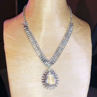 Vtg Art Deco Crystal Rhinestone Necklace Baguette High End Designer Statement
