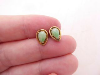 14ct Gold Chinese Pear Drop Apple Jade Stud Earrings,  14k 585