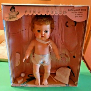 Vtg Tiny Tears American Charact Rock A Bye Doll Box Clothes Accessories 1950 