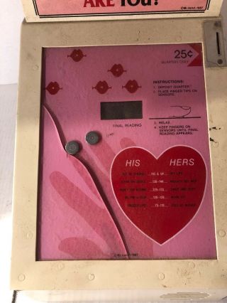 Mr Vend 1987 Counter Top 25 Cent Coin Op Kiss - Meter How Kissable Are You? VTG 3