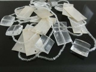 VTG DESIGNER WHITE & CLEAR FLAPPER SHELL GLASS LUCITE 3 ROWS NECKLACE Diaphanous 3