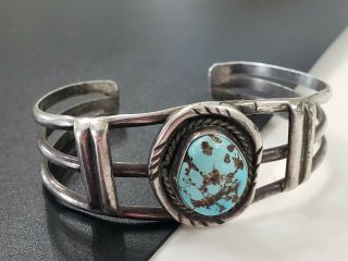Vintage Sterling Silver Native American Turquoise Cuff Bracelet 6 - 7.  5 " Wrist 22g