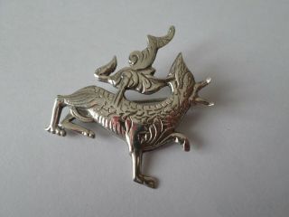 Art Deco Hallmarked 1936 Sterling Silver Stylised Hunting Dog Brooch By S & Co