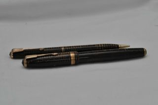 Rare Vintage Parker Vacumatic Fountain Pen & Pencil Set Tigers Eye Pattern