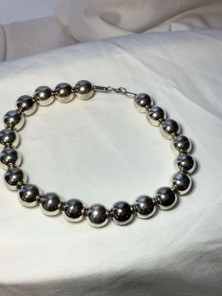 Vintage Sterling Silver 925 Graduated Ball Bead Necklace 80g