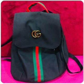 Gucci Beauty Black Drawstring Backpack Bag Gg Gold Logo Rare Item