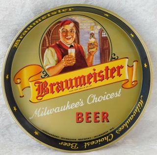 Vtg 1050s Braumeister Beer Milwaukee Wisconsin Advertising Metal Tray Sign 12 "