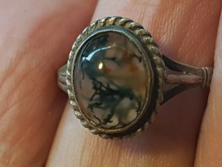 Silver Moss Agate Ring Hallmarked