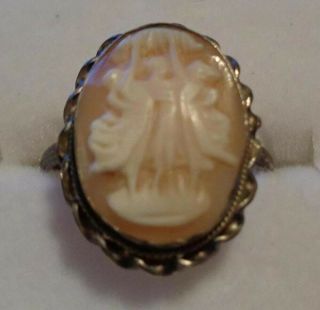 Antique 800 Silver Shell Cameo Ring Of The Three Graces Size 6.  75