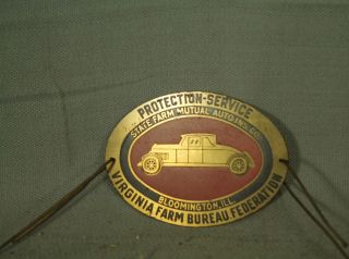 Vintage Brass Virginia State Farm Bureau Federation License Plate Topper Badge