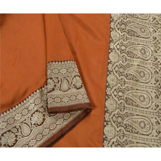 Sanskriti Vintage Orange Heavy Saree Art Silk Woven Banarasi Brocade Fabric Sari