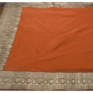 Sanskriti Vintage Orange Heavy Saree Art Silk Woven Banarasi Brocade Fabric Sari 2
