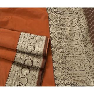 Sanskriti Vintage Orange Heavy Saree Art Silk Woven Banarasi Brocade Fabric Sari 3