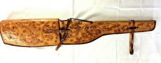 Vintage 60s Rifle/shotgun Scabbard Case Western Style Oiled Tooled Leather Lined