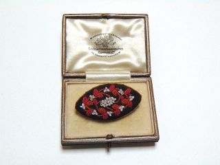 Stunning Antique Victorian Intricate Hand Embroidered Beaded Brooch Unique Chic