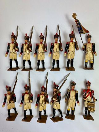 Vintage Rare C.  B.  G 12 Metal French Napoleonic Infantry Toy Soldiers (a37)