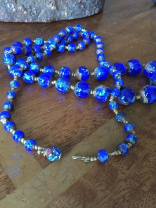 Stunning 1920s 1930s Art Deco Blue Foil Glass Flapper Beads Necklace 2