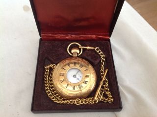 Vintage Swiss Emperor 17 Jewel Half Hunter Pocket Watch & Albert Watch Chain N/r