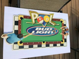 Vintage 1998 3D Bud Light tin Beer Sign pool table design (Very Hard to find) 3