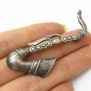 Vtg 925 Sterling Silver Saxophone Music Large Pin Brooch
