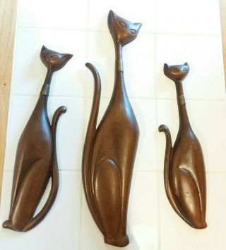 Set Of 3 Vintage Mid - Century Metal Sexton Siamese Cats Wall Decor