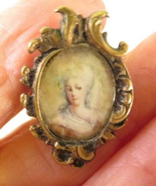 Very Tiny Georgian Miniature Oil Portrait Of A Lady Pin Tie Tack