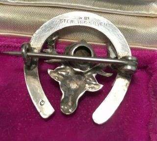 Vintage Jewellery Signed Sterling Silver Scottish Stag & Horse Shoe Brooch 3