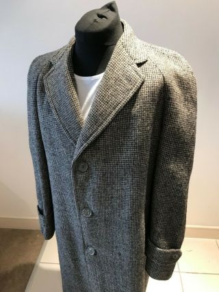 Mens Vintage Harris Tweed Oxford Street Wool Overcoat Size Xl Light Grey