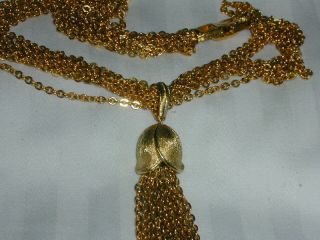 Vintage Crown Trifari Gold Tone Tassel Necklace - Multi Chain