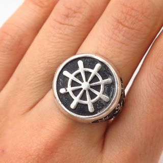 925 Sterling Silver Vintage Ship Wheel Ring Size 7.  5