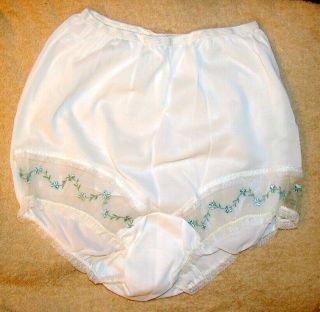 Vintage Nos Pam Undies White Nylon W/trim - Silky Full Cut Brief Panties Sz 6