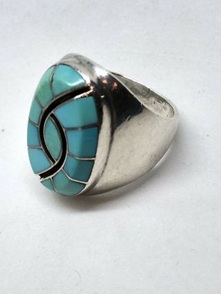 Quandelacy Vintage Zuni Sterling Silver Turquoise Hummingbird Inlay Ring Sz 9