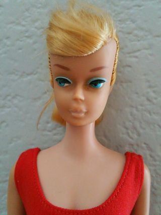 Vintage Blonde Swirl Ponytail Barbie Doll W/original Yellow Ribbon