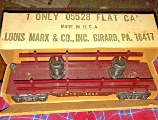 Rare Train Toy Vintage Marx 05528 Erie 8 Wheel Flat With Side Racks Nos