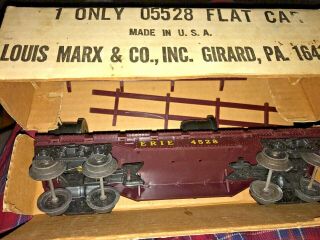 Rare Train Toy Vintage Marx 05528 Erie 8 Wheel Flat with Side Racks NOS 5