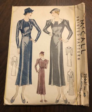 Mccall Printed Pattern 7563 1933 1930s Dress Size 40 Vintage 30s Fashion