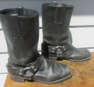 Vintage Mens Frye Square Toe Motorcycle Black Harness Boots Size 13 M Made N Usa