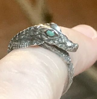 Antique Victorian Sterling Silver Turquoise Alligator Child’s Ring