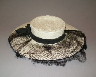 Old Antique Vtg Ca 1940s Ladies White Straw Hat Edwardian Womens Medfield Label