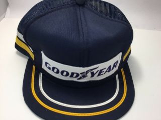Vintage 70s 80s GOODYEAR USA Side Stripes Mesh Trucker Hat Cap Snapback RARE 5