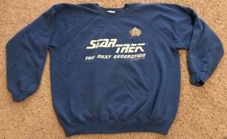 Vintage Star Trek Next Generation Sweatshirt 80s Paramount Tour Blue Trekkie