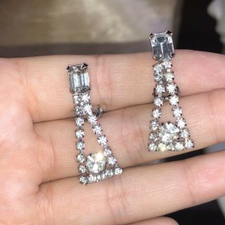 Vtg Art Deco Crystal Earrings Rhinestone 40s High End Estate Dangle