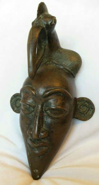 African Vintage Bronze Messenger “fon Rane” Bird Mask Of The Bamoun/bamun