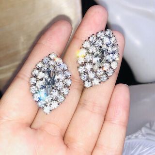 Vtg Art Deco Crystal Earrings Rhinestone High End Estate Diamante