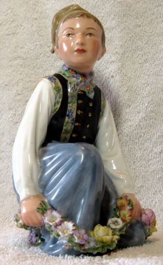 A Rare Royal Copenhagen Overglaze Figurine Amager Boy 12414