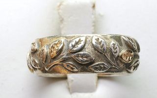 Vintage Pandora Ale Sterling Silver & Gold Plate Leaf Design Ring Size 56 / 7.  25