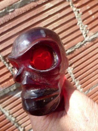 Vintage Cherry Amber Copal Bakelite Carved Goth Skull Large Shift Knob Odd