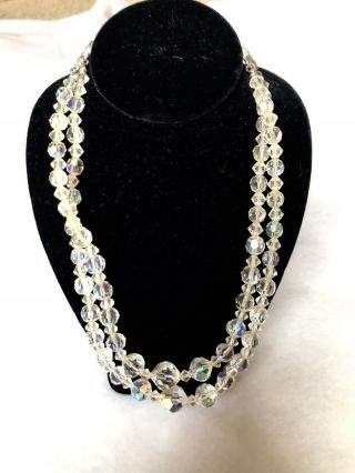 Aurora Borealis Necklace Vtg Double Strand 1958 Made With Swarovski Crystal 16”