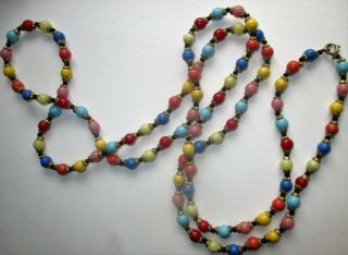 Art Deco 1930s Bohemian Tutti Frutti Harlequin glass flapper long necklace 52 