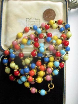 Art Deco 1930s Bohemian Tutti Frutti Harlequin glass flapper long necklace 52 
